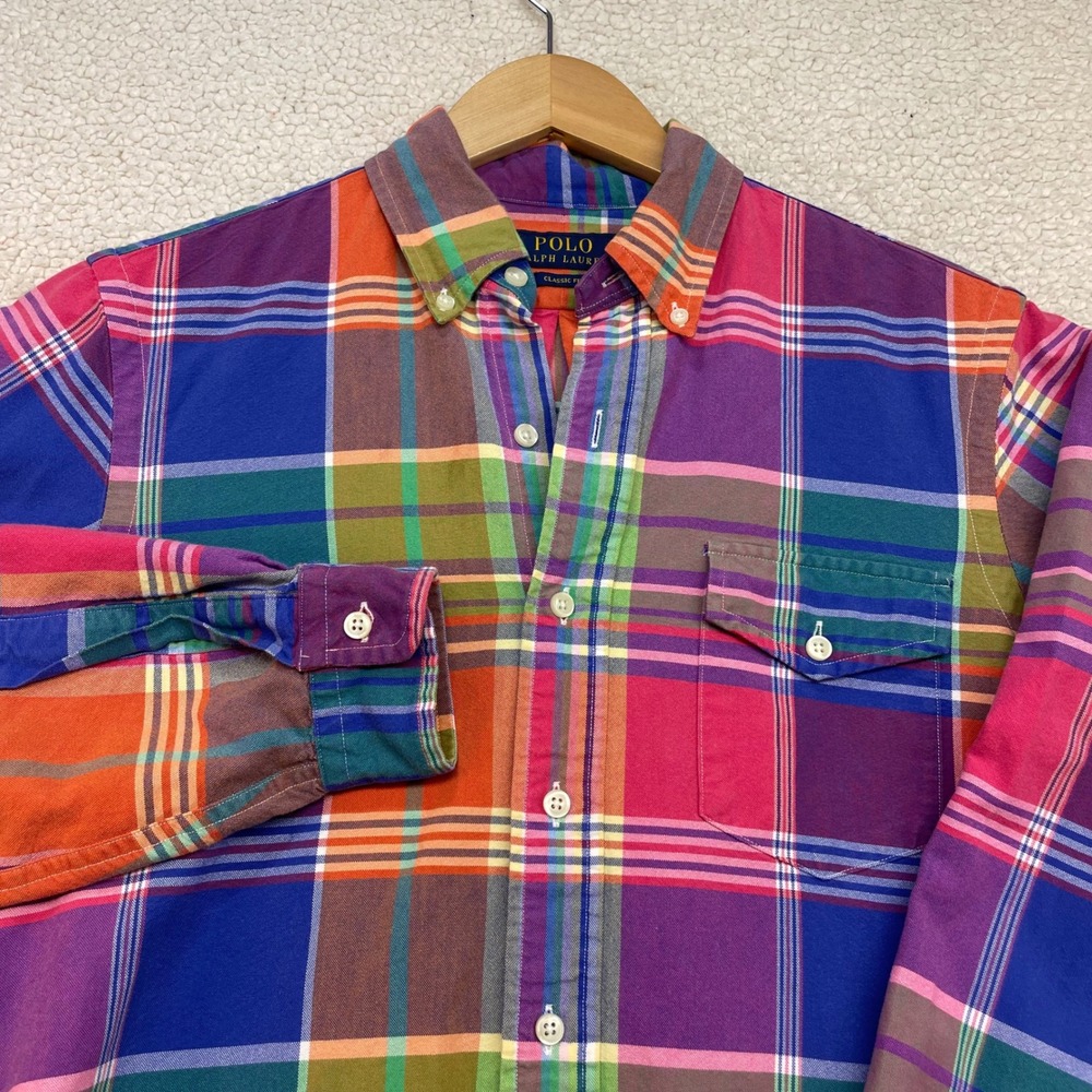Polo Ralph Lauren Shirt Mens S Multicolor Plaid Classic Fit Button Down Pony